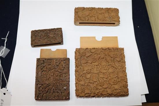 A Chinese export sandalwood card case and an Indian sandalwood card case